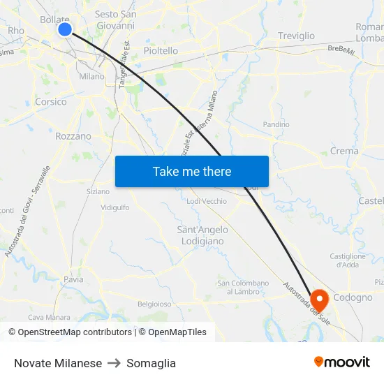 Novate Milanese to Somaglia map