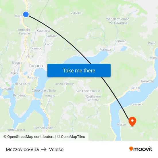 Mezzovico-Vira to Veleso map