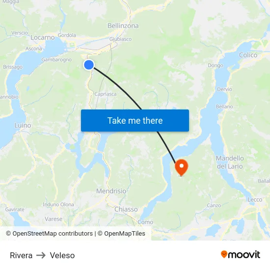 Rivera to Veleso map