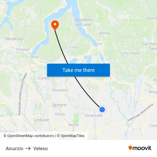 Aicurzio to Veleso map