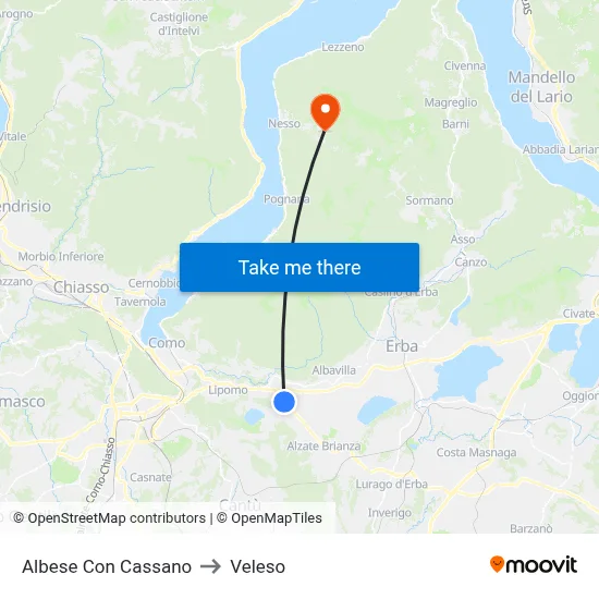 Albese con Cassano to Veleso map