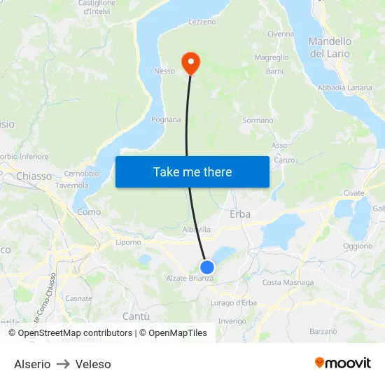 Alserio to Veleso map