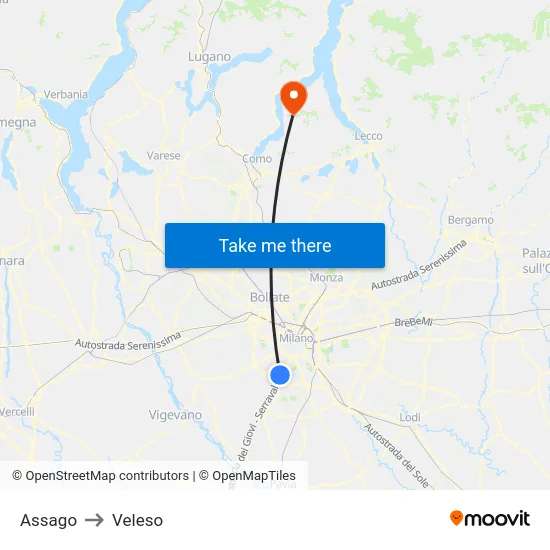 Assago to Veleso map