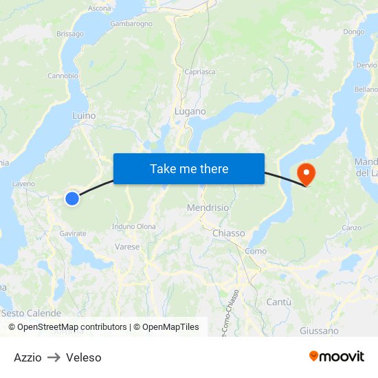 Azzio to Veleso map