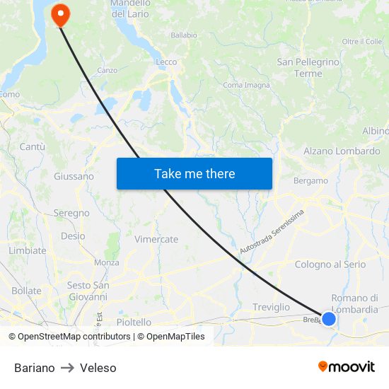 Bariano to Veleso map