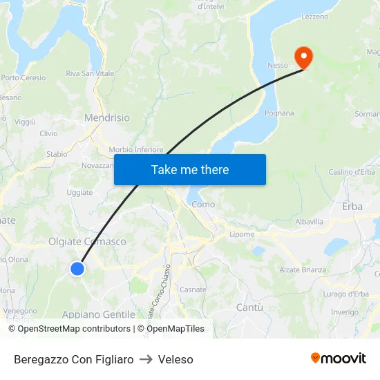 Beregazzo Con Figliaro to Veleso map