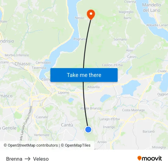 Brenna to Veleso map