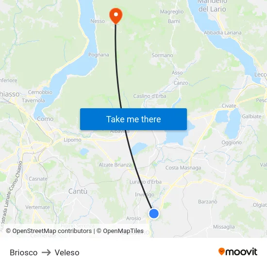 Briosco to Veleso map