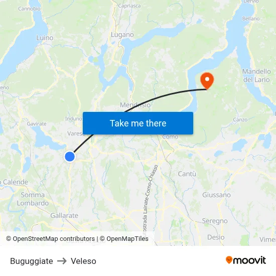 Buguggiate to Veleso map