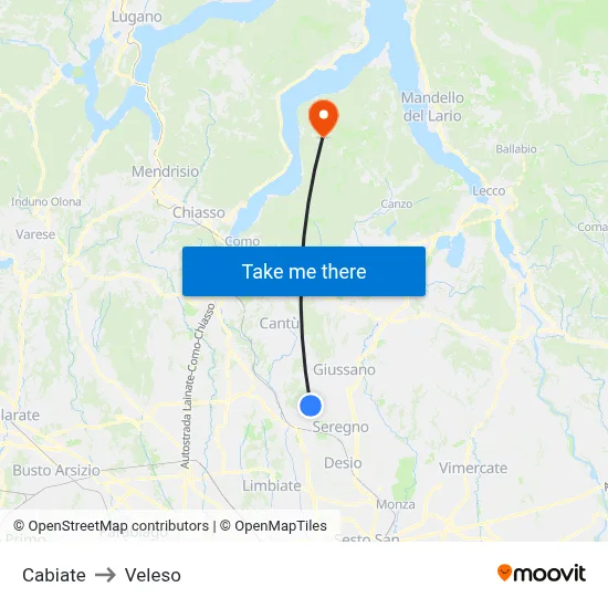 Cabiate to Veleso map