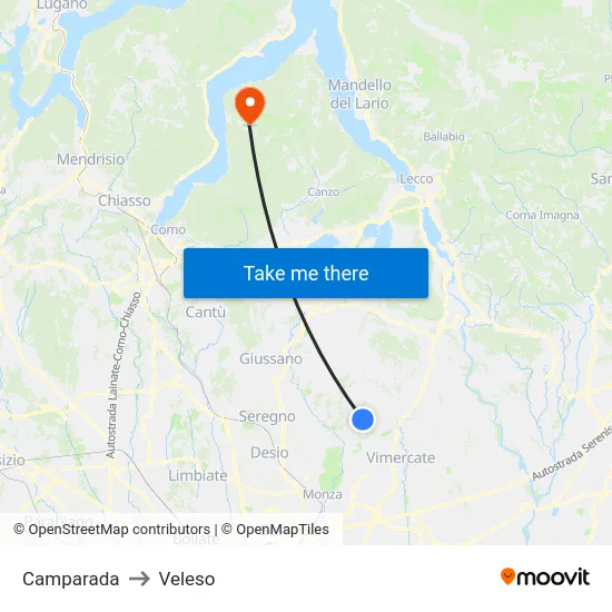 Camparada to Veleso map