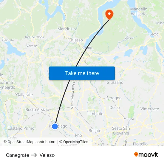 Canegrate to Veleso map
