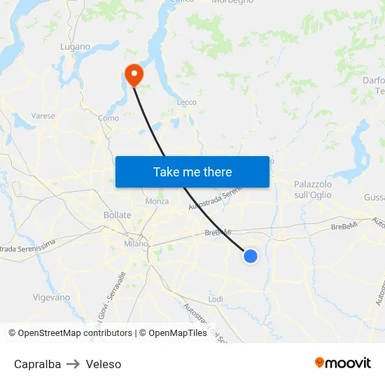 Capralba to Veleso map