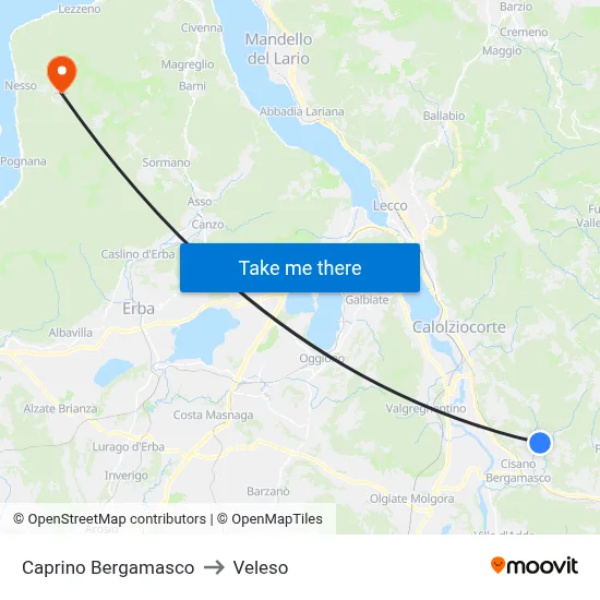 Caprino Bergamasco to Veleso map