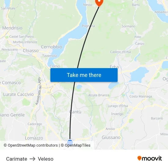 Carimate to Veleso map