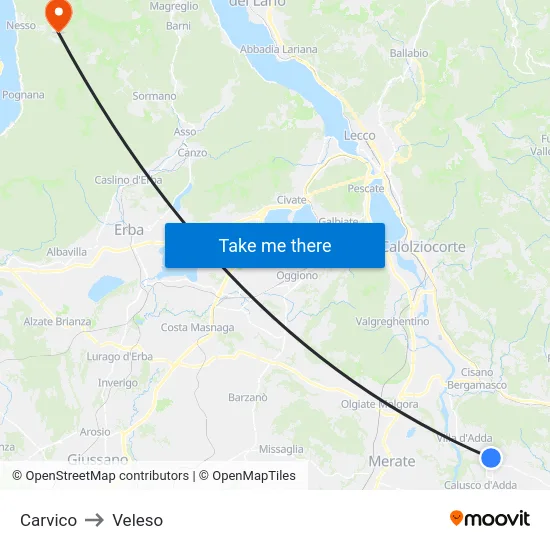 Carvico to Veleso map
