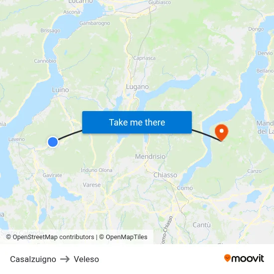 Casalzuigno to Veleso map