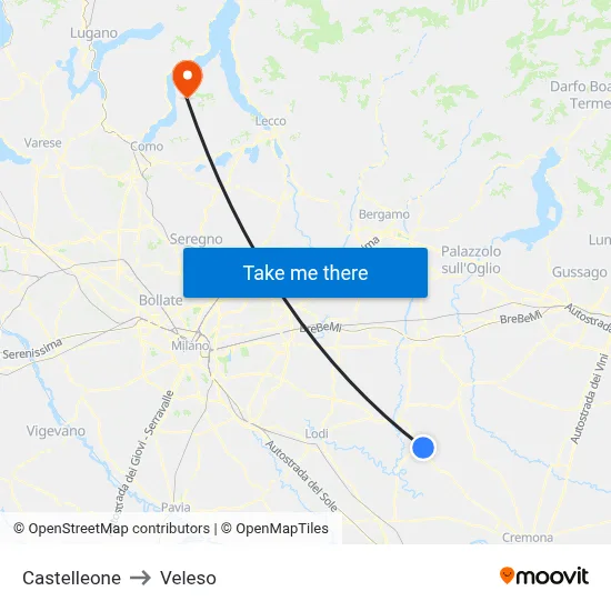 Castelleone to Veleso map