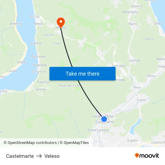 Castelmarte to Veleso map