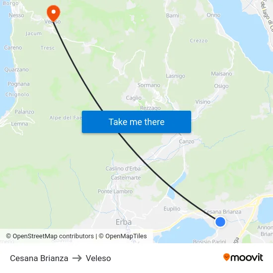 Cesana Brianza to Veleso map