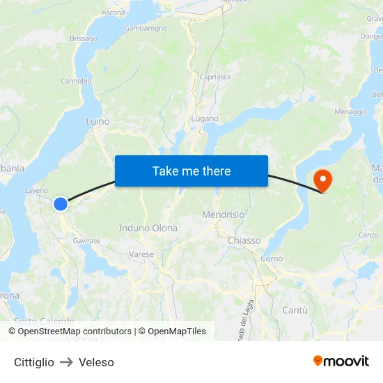 Cittiglio to Veleso map