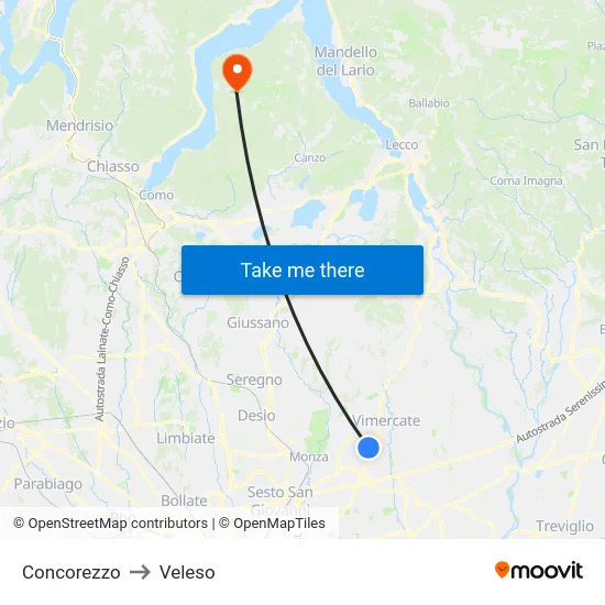 Concorezzo to Veleso map