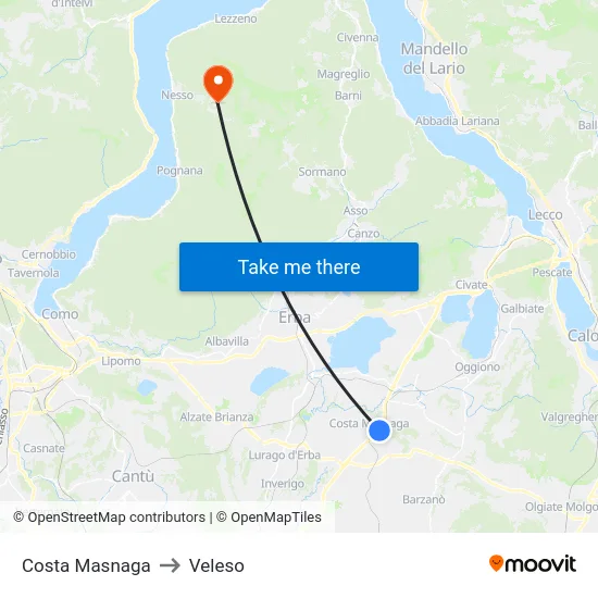 Costa Masnaga to Veleso map