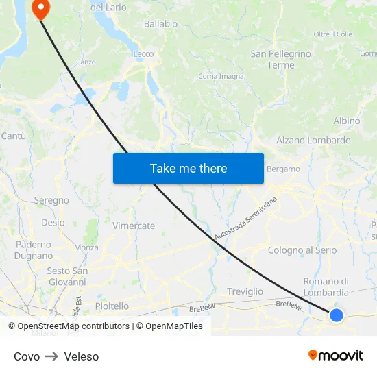 Covo to Veleso map