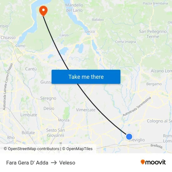 Fara Gera D' Adda to Veleso map