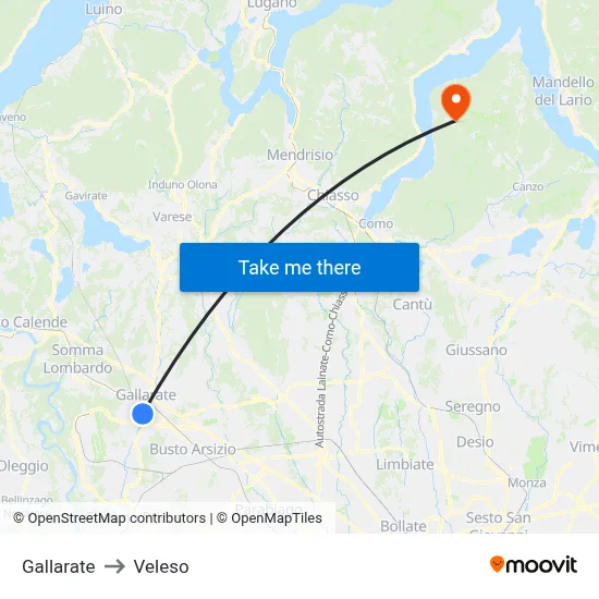 Gallarate to Veleso map