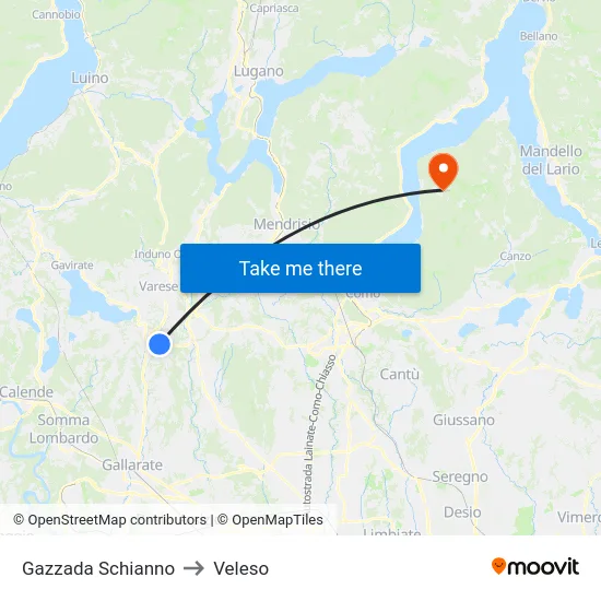Gazzada Schianno to Veleso map