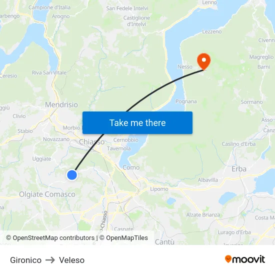 Gironico to Veleso map
