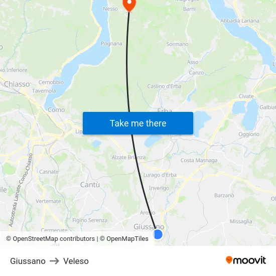 Giussano to Veleso map