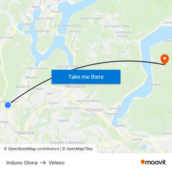 Induno Olona to Veleso map