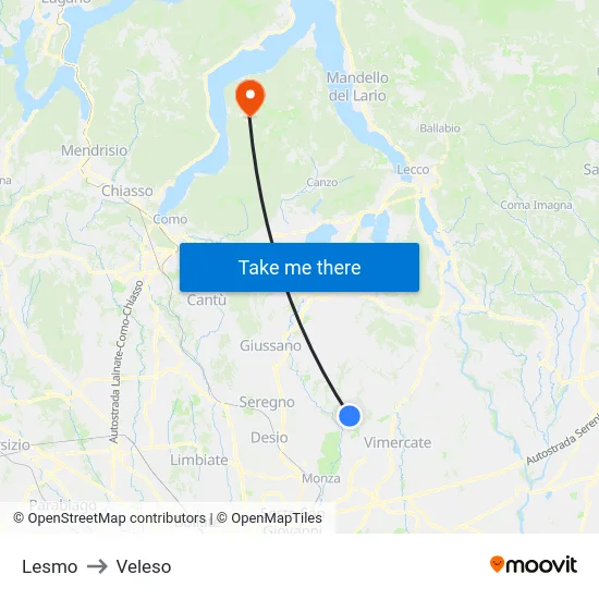 Lesmo to Veleso map