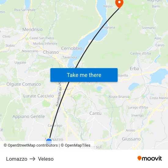 Lomazzo to Veleso map