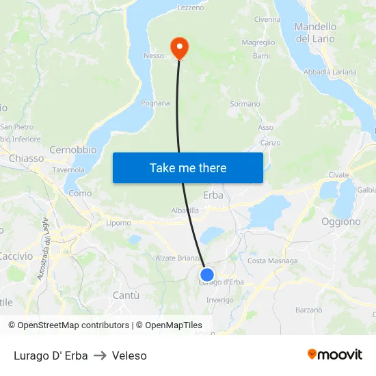 Lurago d'Erba to Veleso map