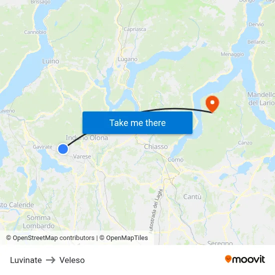 Luvinate to Veleso map