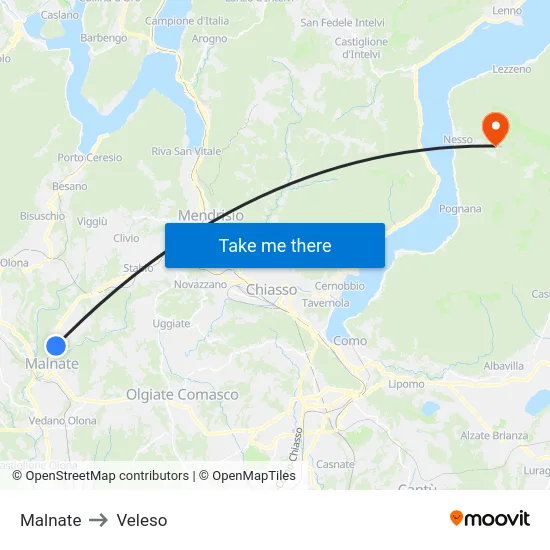 Malnate to Veleso map