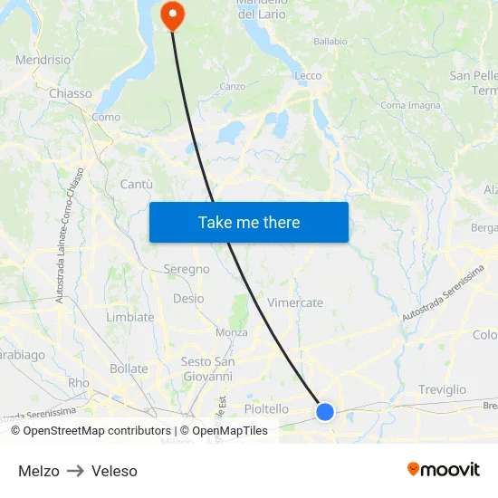 Melzo to Veleso map