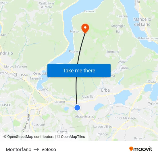Montorfano to Veleso map