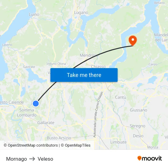 Mornago to Veleso map