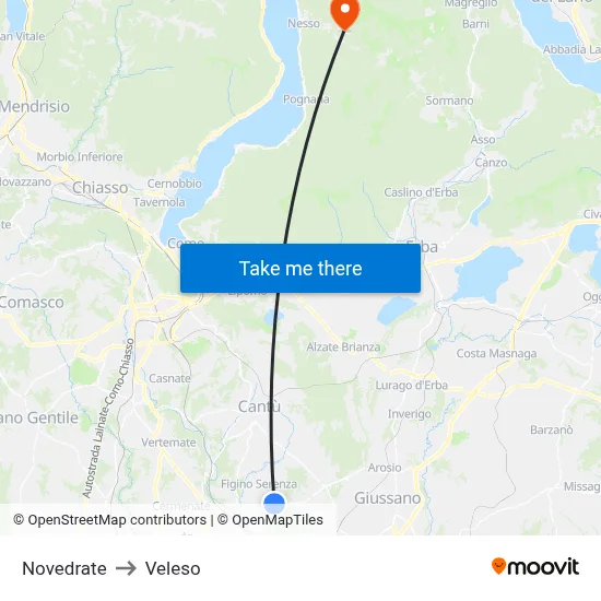 Novedrate to Veleso map