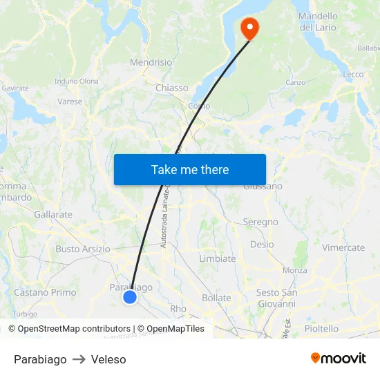 Parabiago to Veleso map