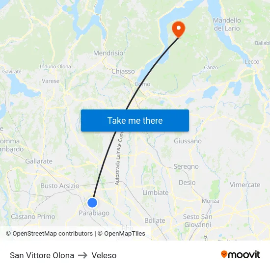 San Vittore Olona to Veleso map