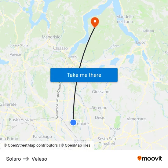 Solaro to Veleso map