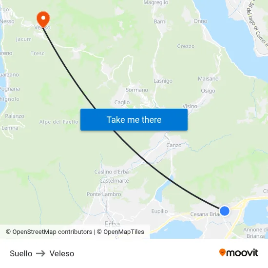 Suello to Veleso map