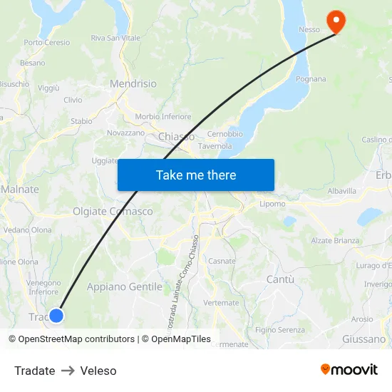 Tradate to Veleso map