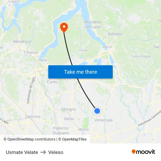 Usmate Velate to Veleso map