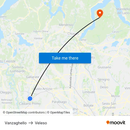 Vanzaghello to Veleso map